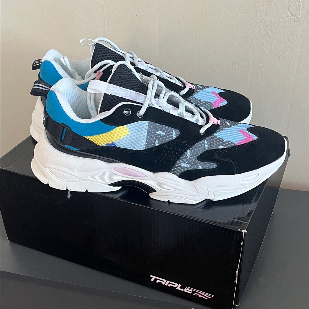 Triple 7 Men's Athletic Shoes - Black, Blue, Yellow, Pink
